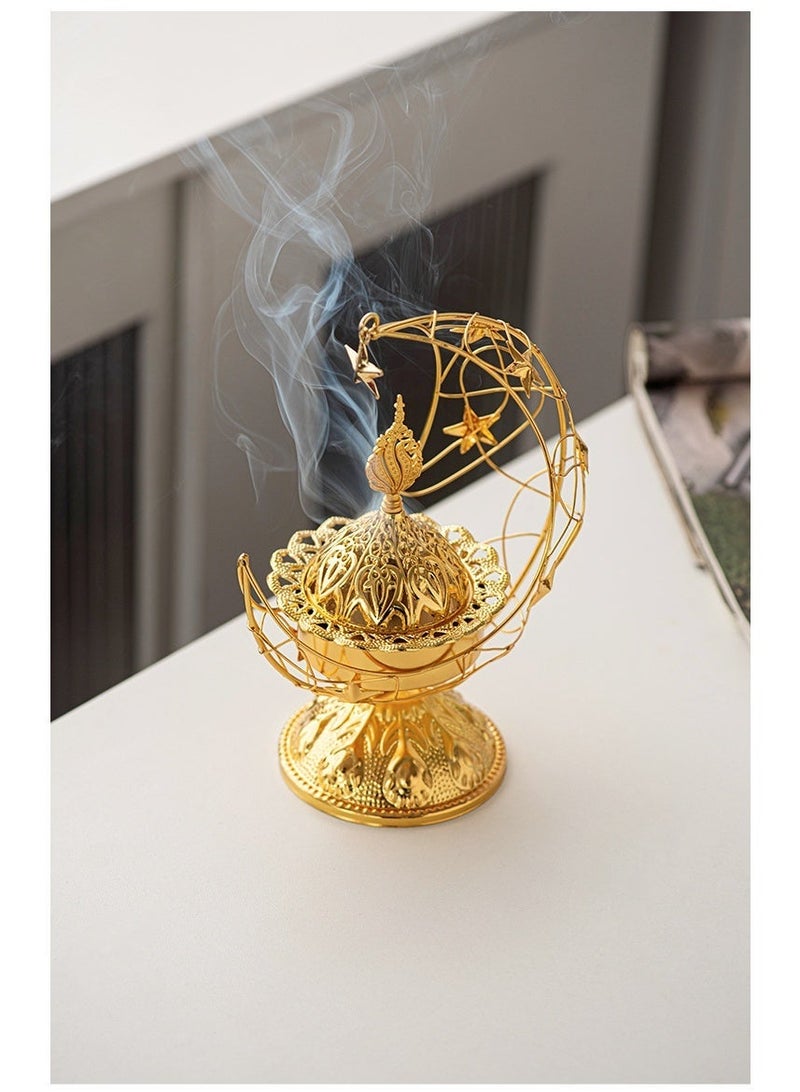 Gold Crescent Moon Incense Burner & Candle Holder, Middle Eastern Islamic Style Decor - Image 4